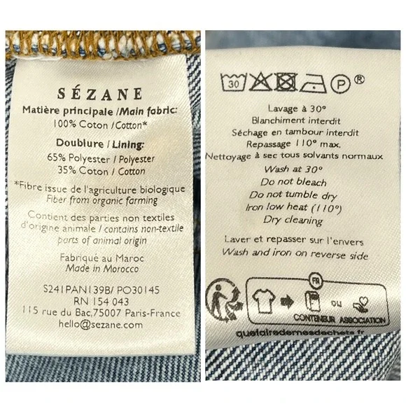 Sézane Le Wide Leg Jeans Sz FR 44 (US 12) Bleu Clair High Rise Organic Cotton - Picture 4 of 12